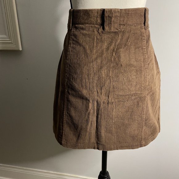 Fore Warned Corduroy Brown Skirt Button Front Mini Skirt Women's Size 14 - Picture 7 of 15